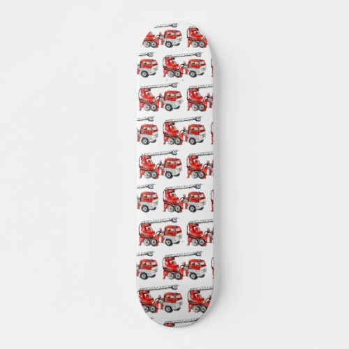 Red fire engine fire truck illustration skateboard