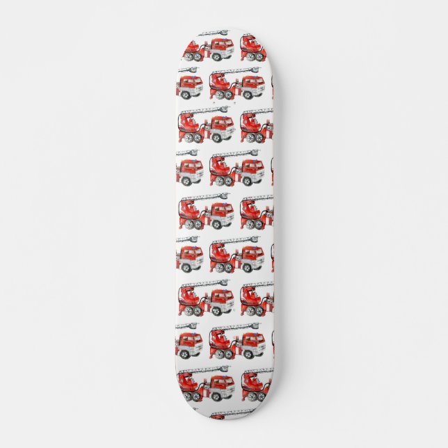 Red fire engine, fire truck illustration skateboard (Front)