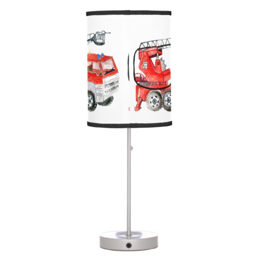 Red fire engine, fire truck illustration table lamp (Back)