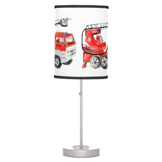 Red fire engine, fire truck illustration table lamp (Front)
