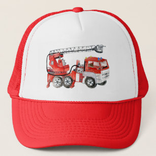 Red fire engine, fire truck illustration trucker hat