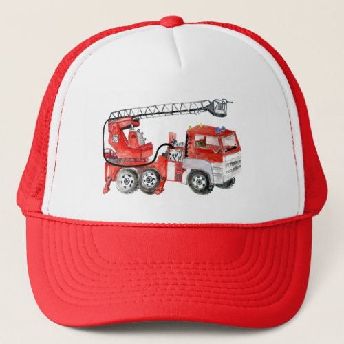 Red fire engine fire truck illustration trucker hat