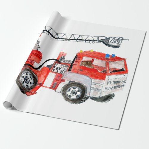 Red fire engine fire truck illustration wrapping paper