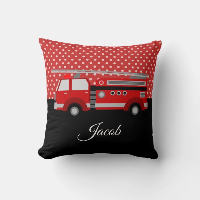 Red Fire Engine Throw Pillow (Front)