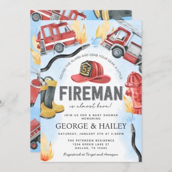 Red Fire Engine Truck Baby Shower Invitation by PerfectPrintableCo at Zazzle