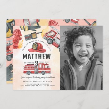 Red Fire Engine Truck Birthday Party Invitation by PerfectPrintableCo at Zazzle