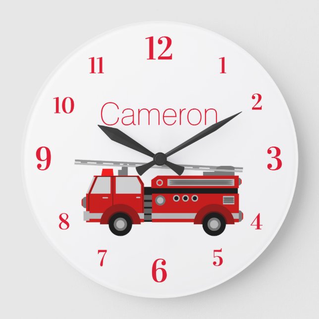 Red Fire Engine with Your Own Custom Name Large Clock (Front)