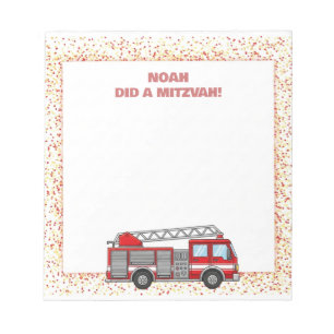 Red Fire FIghter Truck Personalized Mitzvah Notepad