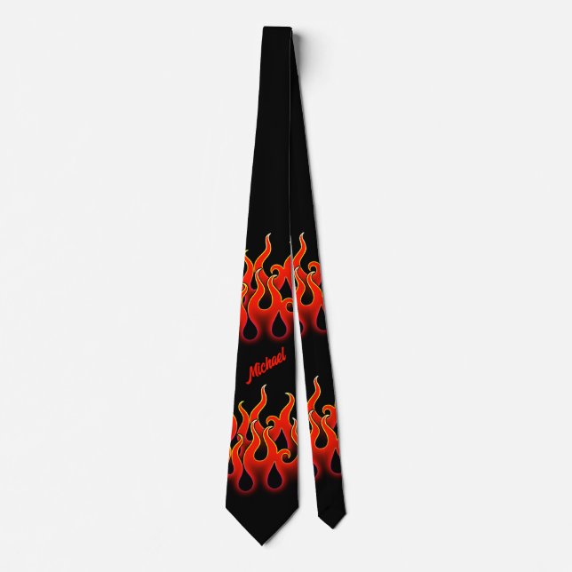 Red Fire Flames Hot Rod Racing Neck Tie (Front)