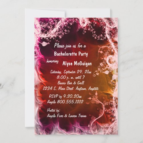 Red Fire Floral Bachelorette Party Invitation