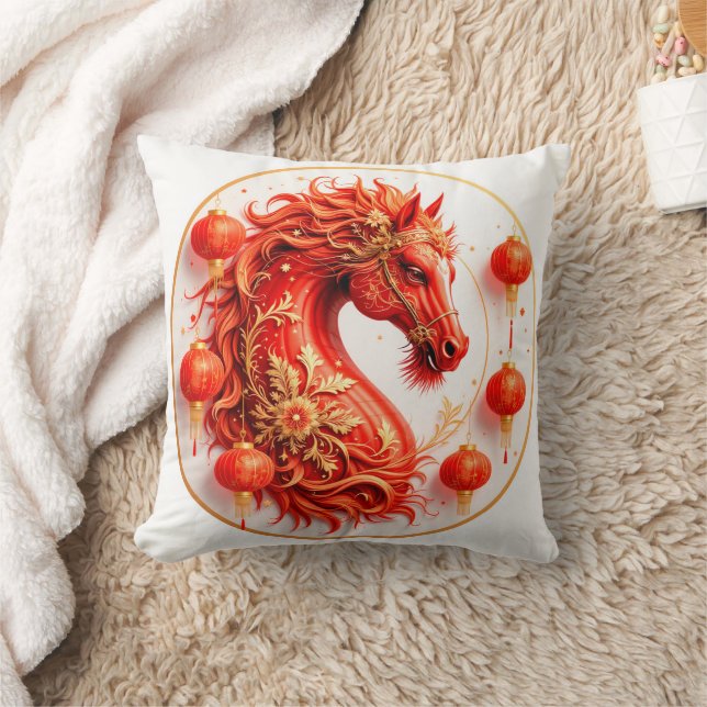 Red Fire Horse – 2026 New Year Celebration Design  Throw Pillow (Blanket)