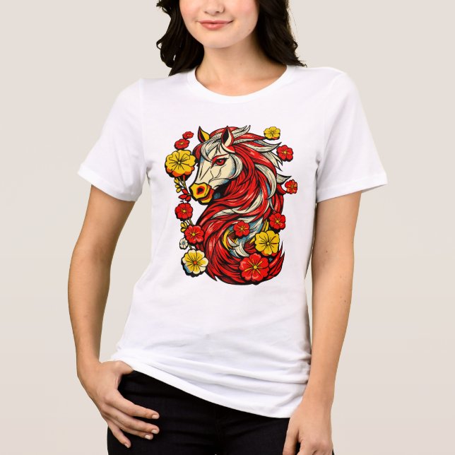 Red Fire Horse – Chinese Zodiac 2026 Tri-Blend Shirt (Front)