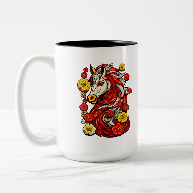 Red Fire Horse – Chinese Zodiac 2026 Two-Tone Coffee Mug (Left)