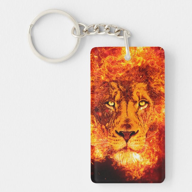 Red Fire Lion Sighted Moon Logo Keychain (Front)