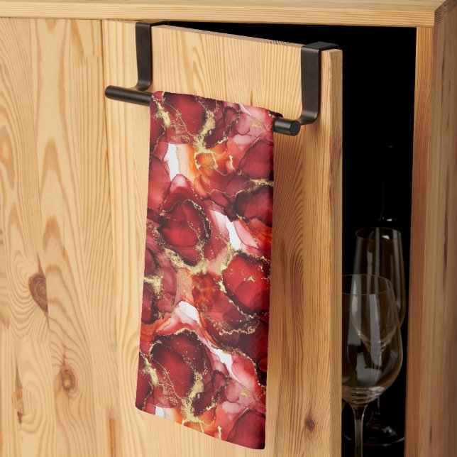 Red Fire Pattern Kitchen Towel (Thirds Fold)