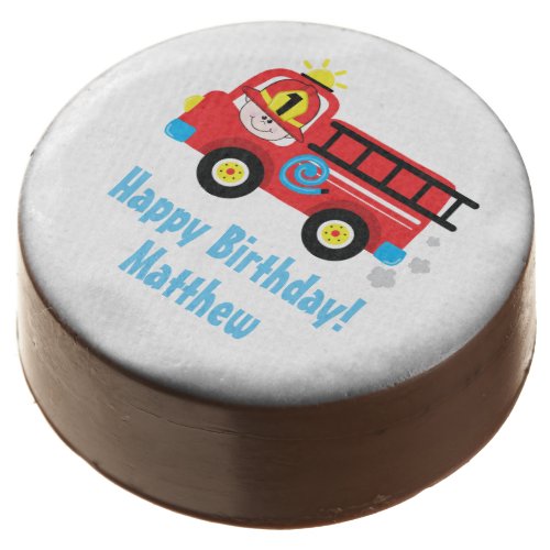 Red Fire Truck Adorable Smiling Fireman Birthday Chocolate Covered Oreo