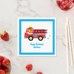 Red Fire Truck Adorable Smiling Fireman Birthday Napkins