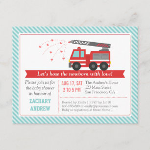 Red Fire Truck Baby Boy Shower Party Invitation