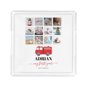 Red Fire Truck Baby First Year Photo Collage Acrylic Tray