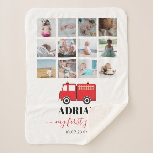 Red Fire Truck Baby First Year Photo Collage Sherpa Blanket