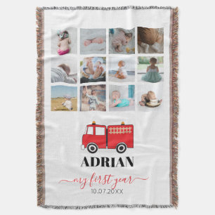 Red Fire Truck Baby First Year Photo Collage Throw Blanket