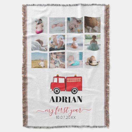 Red Fire Truck Baby First Year Photo Collage  Throw Blanket