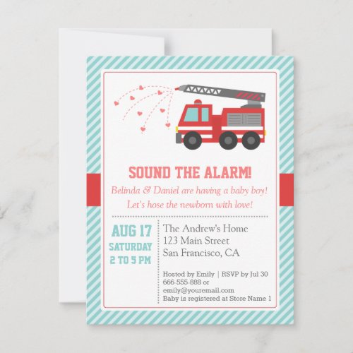 Red Fire Truck Baby Shower Party Invitation