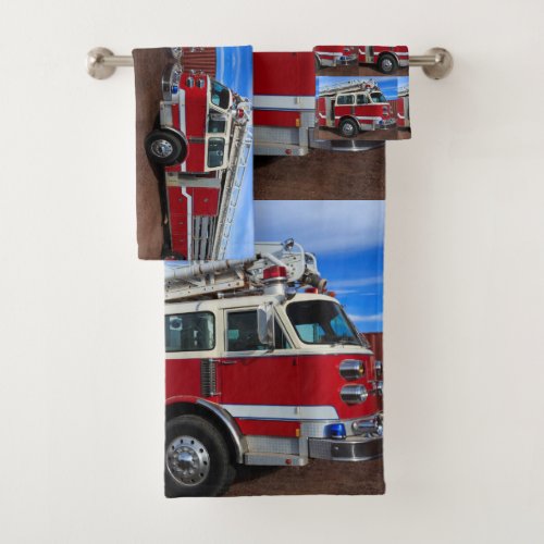 Red Fire Truck Bath Towel Set