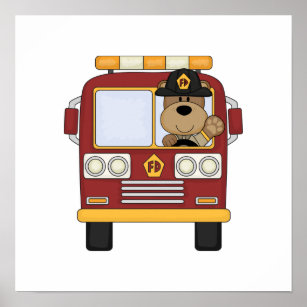 Red Fire Truck Bear Poster
