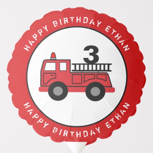 Red Fire Truck Birthday Custom Balloon