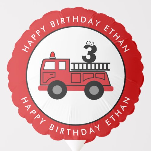 Red Fire Truck Birthday Custom Balloon