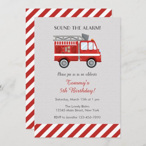 Red Fire Truck Birthday Invitation