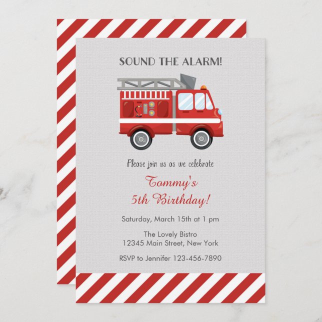 Red Fire Truck Birthday Invitation (Front/Back)