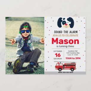 Red Fire Truck Birthday Invitation with photo