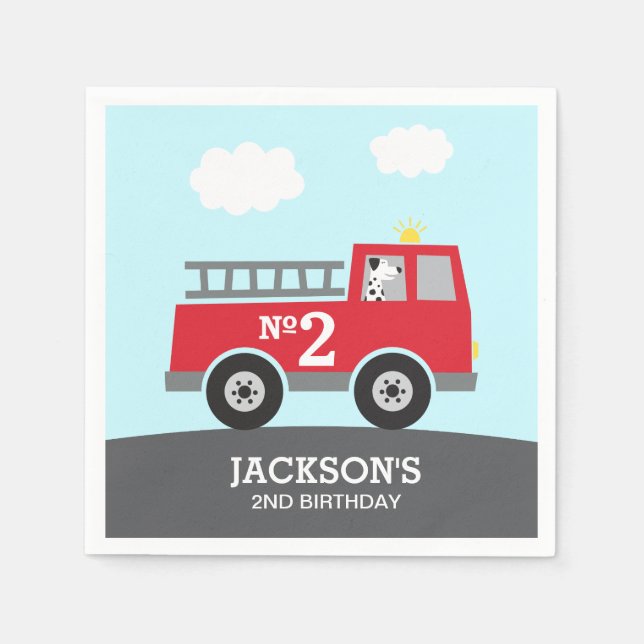 Red Fire Truck Birthday Napkins (Front)