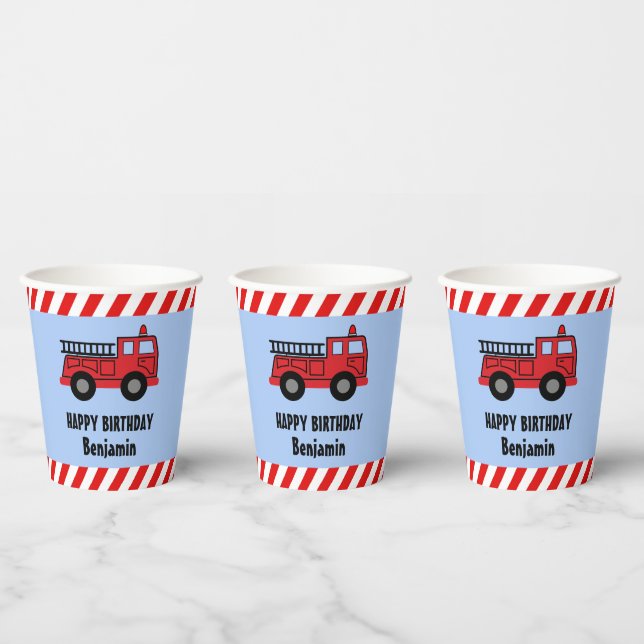 Red Fire Truck Birthday Paper Cups (Multi)