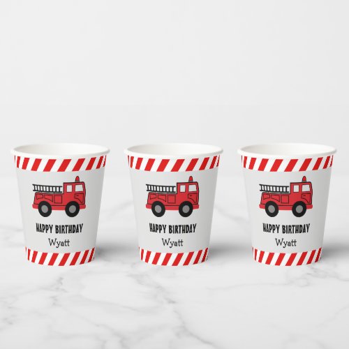 Red Fire Truck Birthday Paper Cups