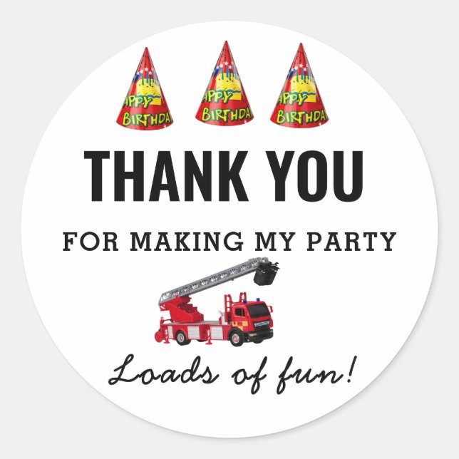 Red Fire Truck Birthday Party Classic Round Sticker (Front)