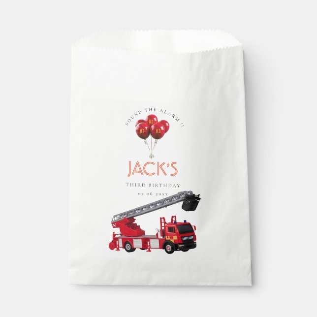 Red Fire Truck Birthday Party Favor Bag (Front)