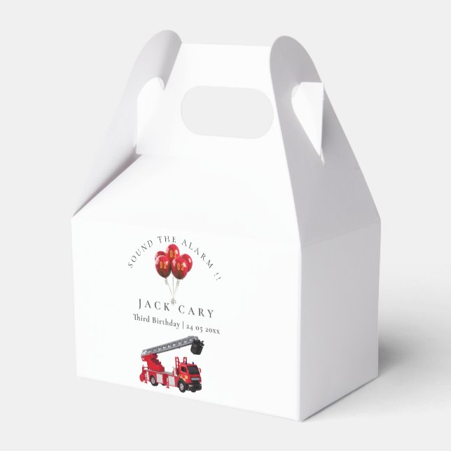 Red Fire Truck Birthday Party Favor Boxes (Back Side)
