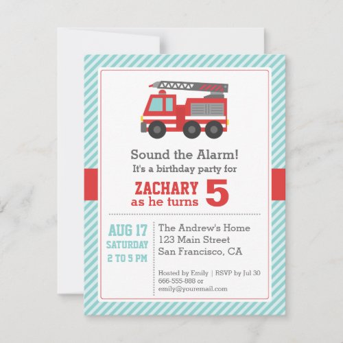 Red Fire Truck Birthday Party Invitation Announcement