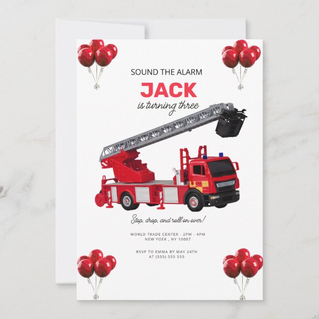 Red Fire Truck Birthday Party Invitation (Front)