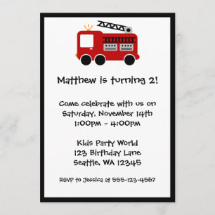 Red Fire Truck Birthday Party Invitation