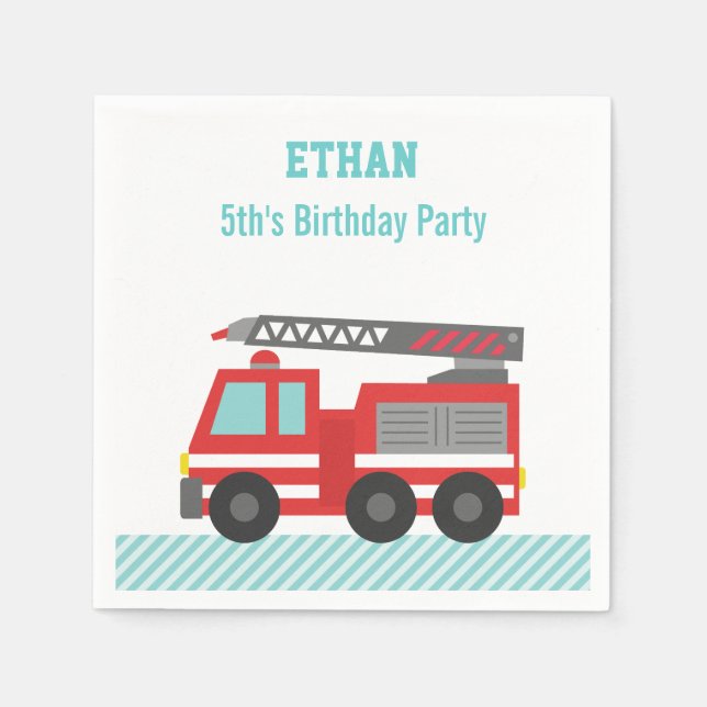 Red Fire Truck Birthday Party Paper Napkins (Front)