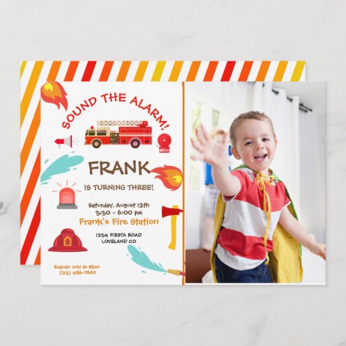 Red Fire Truck Birthday Party Photo  Invitation