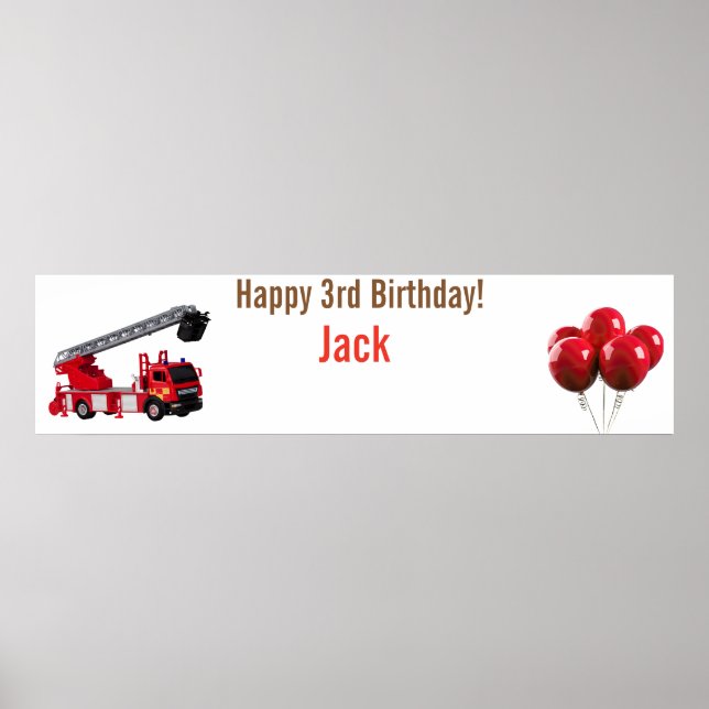 Red Fire Truck Birthday Party Poster (Front)