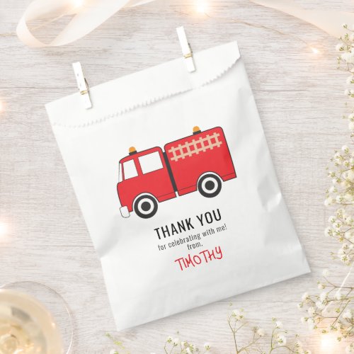 Red Fire Truck Birthday Party Thank You Favor Bag