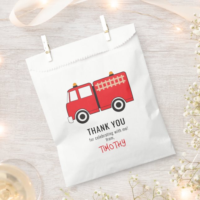 Red Fire Truck Birthday Party Thank You Favor Bag (Clipped)