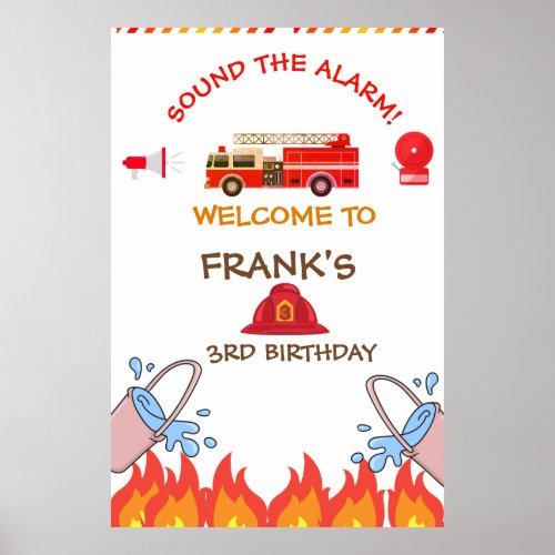 Red Fire Truck  Birthday Party Welcome Sign