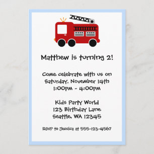 Red Fire Truck Blue Border Birthday Boy Invitation